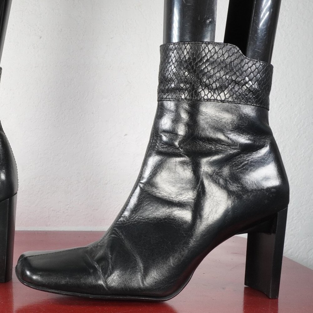 Women's Hillard & Hanson Black Leather Ankle High Fashion Boots Booties 6